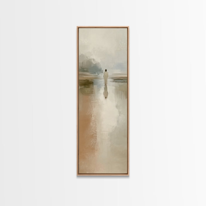 Silent Water Path, Framed Canvas Print, Christian Art Canvas, Tall Narrow Wall Art, Jesus Painting, Moody Christian Art, Framed Christian A