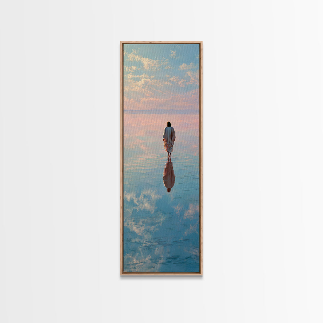Heaven’s Reflection – Framed Canvas Print – Christian Art Print – Tall Narrow Wall Art – Jesus Painting – Christian Christmas Art – Modern