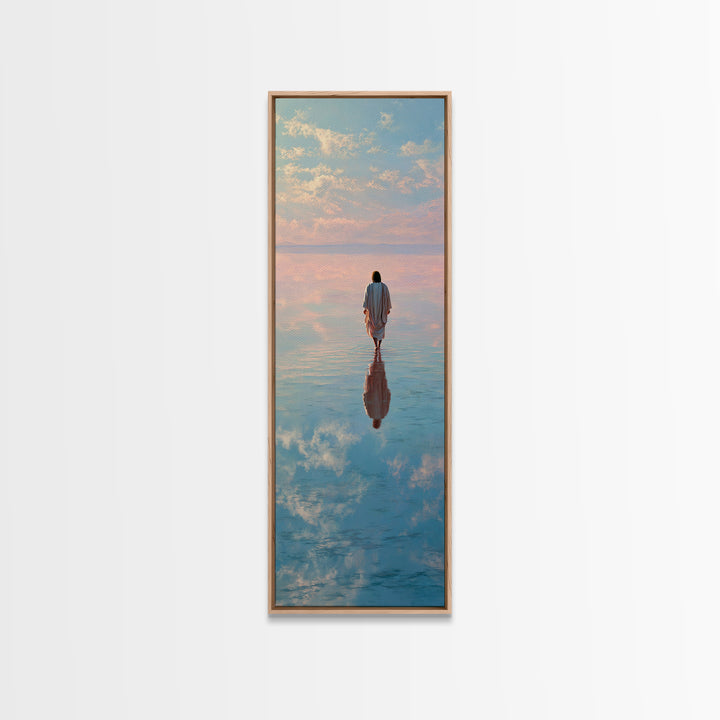Heaven’s Reflection – Framed Canvas Print – Christian Art Print – Tall Narrow Wall Art – Jesus Painting – Christian Christmas Art – Modern