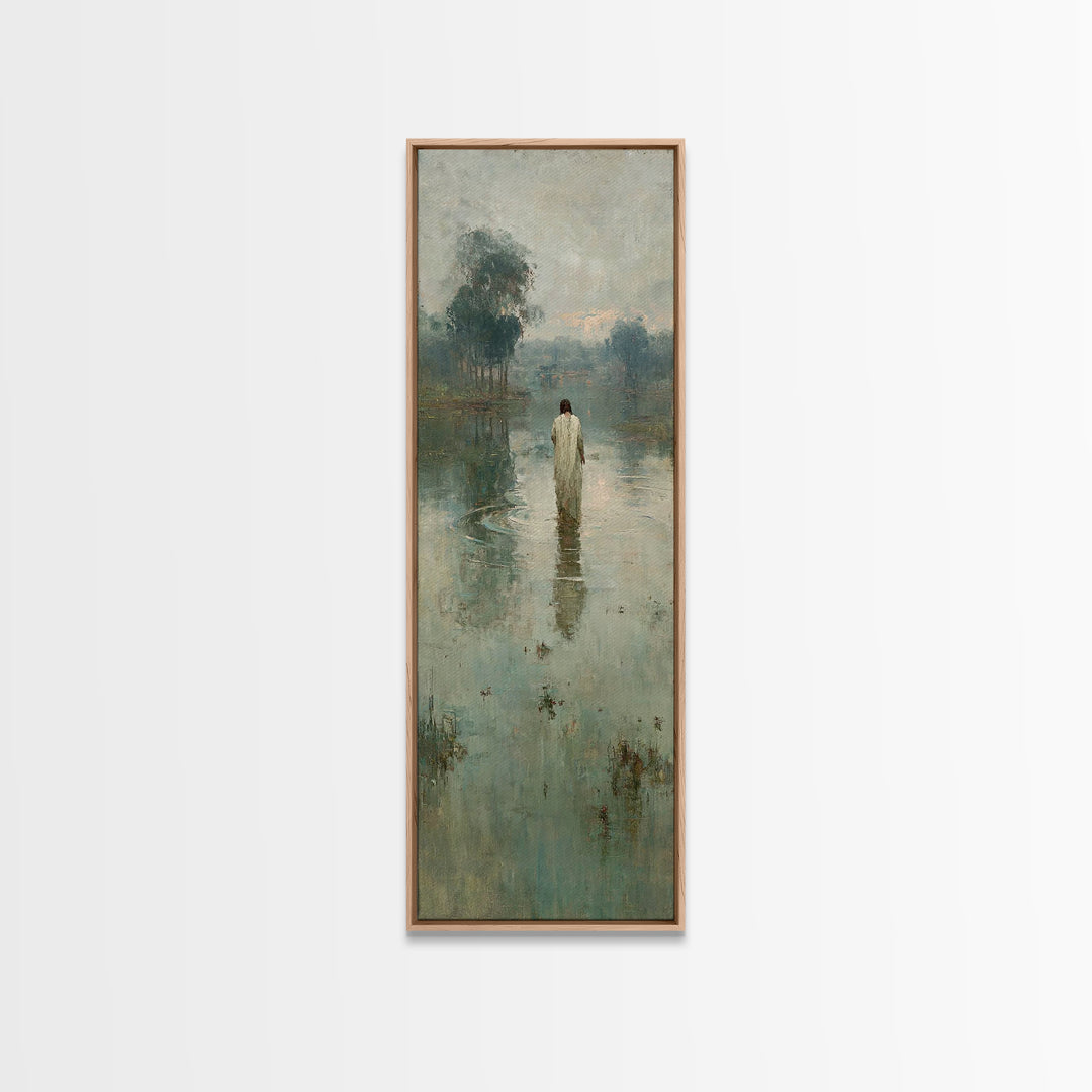 Quiet River Mercy | Framed Canvas Print | Christian Art Canvas | Tall Skinny Art Print | Jesus Wall Art | Vintage Christian Art | Christian
