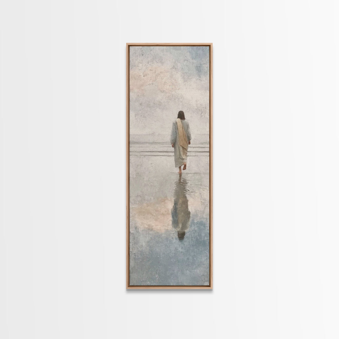 Shore Of Stillness, Framed Canvas Print, Christian Paintings, Skinny Art, Jesus Art Print, Modern Christian Art, Christian Christmas Decor,