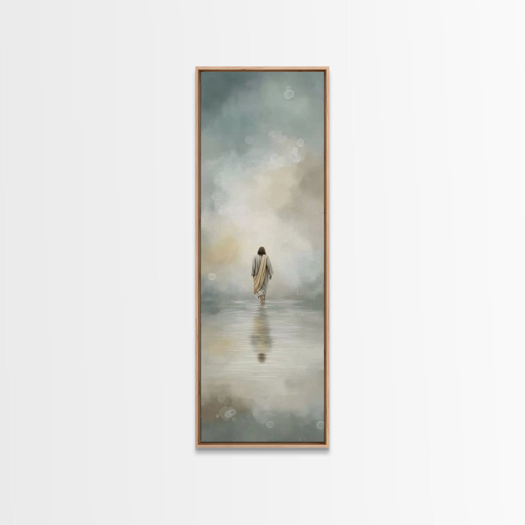 Heavenly Tide Walk – Framed Canvas Print – Christian Art Gift – Tall Narrow Wall Art – Jesus Painting Canvas – Subtle Christian Art – Chris