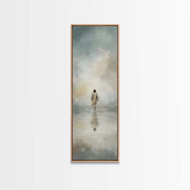 Heavenly Tide Walk – Framed Canvas Print – Christian Art Gift – Tall Narrow Wall Art – Jesus Painting Canvas – Subtle Christian Art – Chris