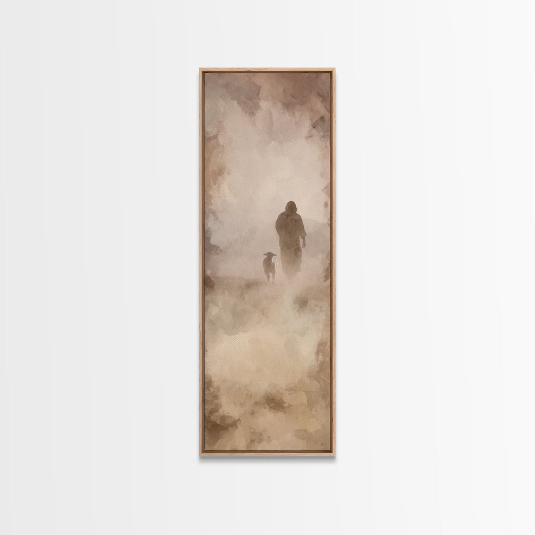 Autumn Shepherd Calm, Framed Canvas Print, Skinny Art, Christian Art Canvas, Jesus Painting, Christian Wall Art, Christmas Art