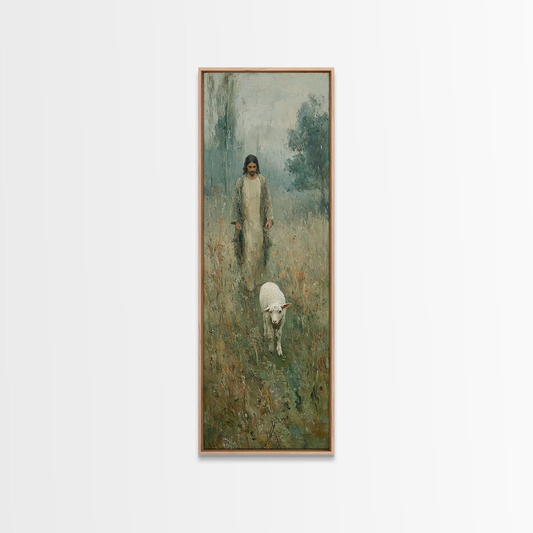Quiet Shepherd Path – Framed Canvas Print – Tall Skinny Art Print – Christian Wall Art – Christian Art Canvas – Jesus Painting – Christmas