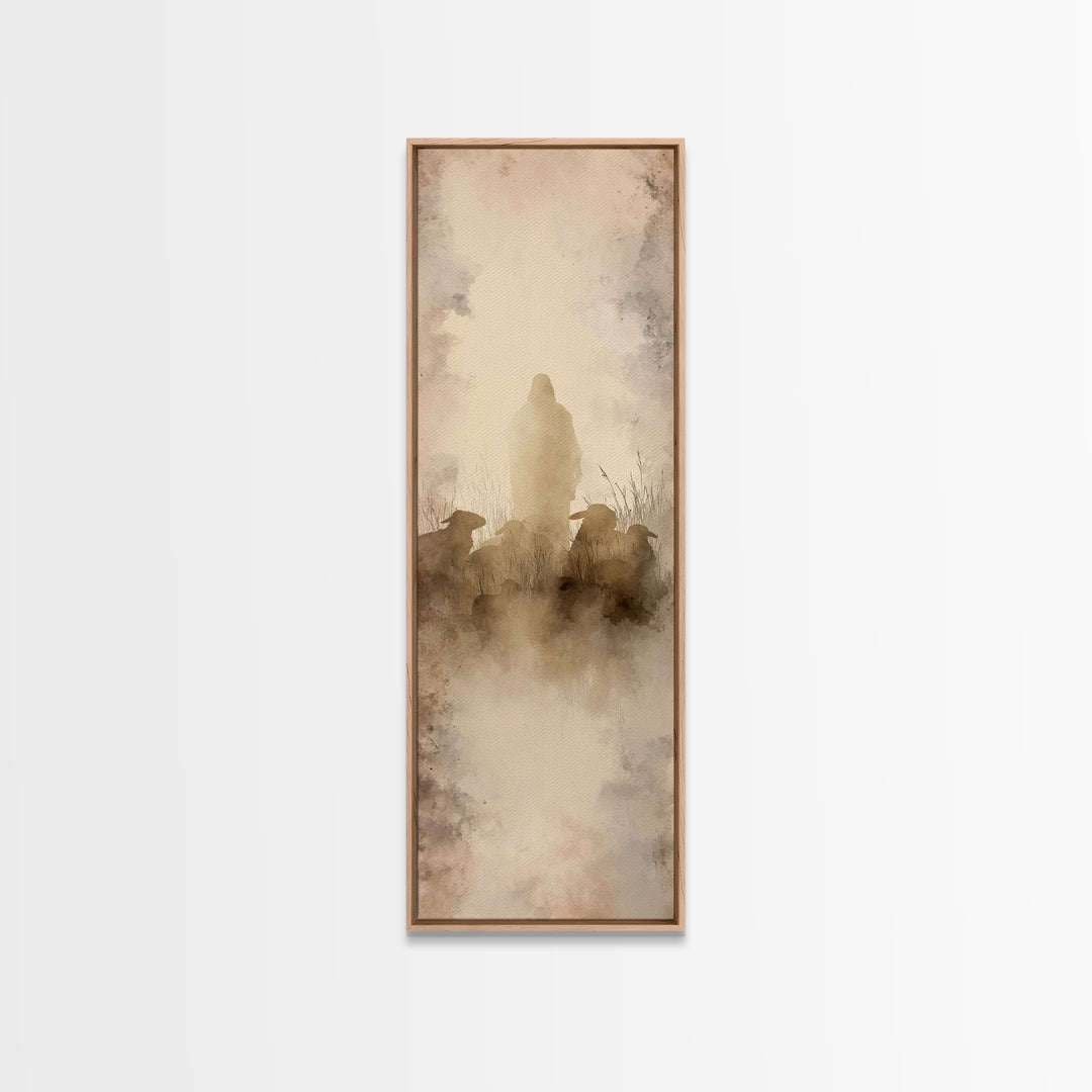 Shepherd In Silence – Framed Canvas Print – Narrow Art – Christian Wall Art – Christian Art Canvas – Jesus Painting – Christmas Art