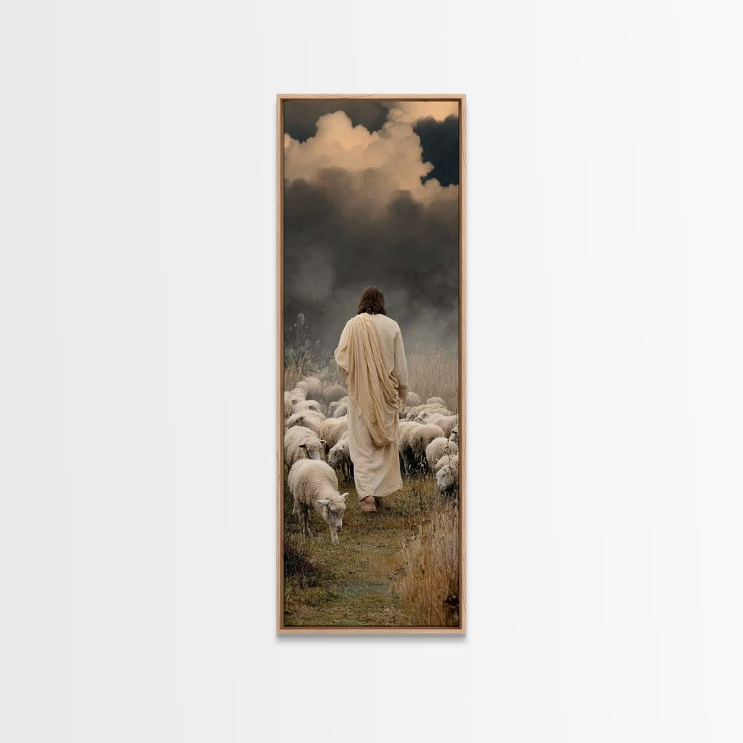 Field Of Gentle Mercy – Framed Canvas Print – Tall Narrow Wall Art – Jesus Painting – Christian Art Canvas – Christian Wall Art – Christmas