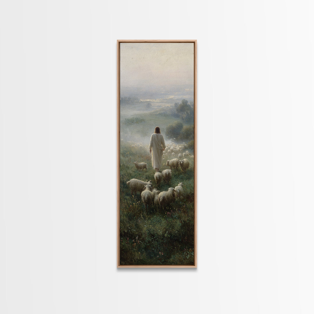 Stormless Shepherd Calm, Framed Canvas Print, Narrow Art, Christian Wall Art, Jesus Painting, Christian Art Canvas, Christmas Art