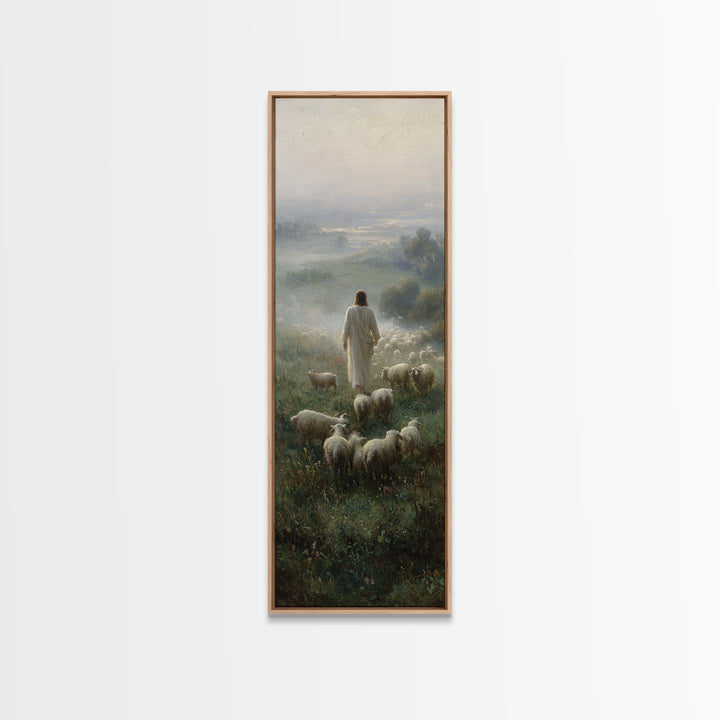 Stormless Shepherd Calm, Framed Canvas Print, Narrow Art, Christian Wall Art, Jesus Painting, Christian Art Canvas, Christmas Art
