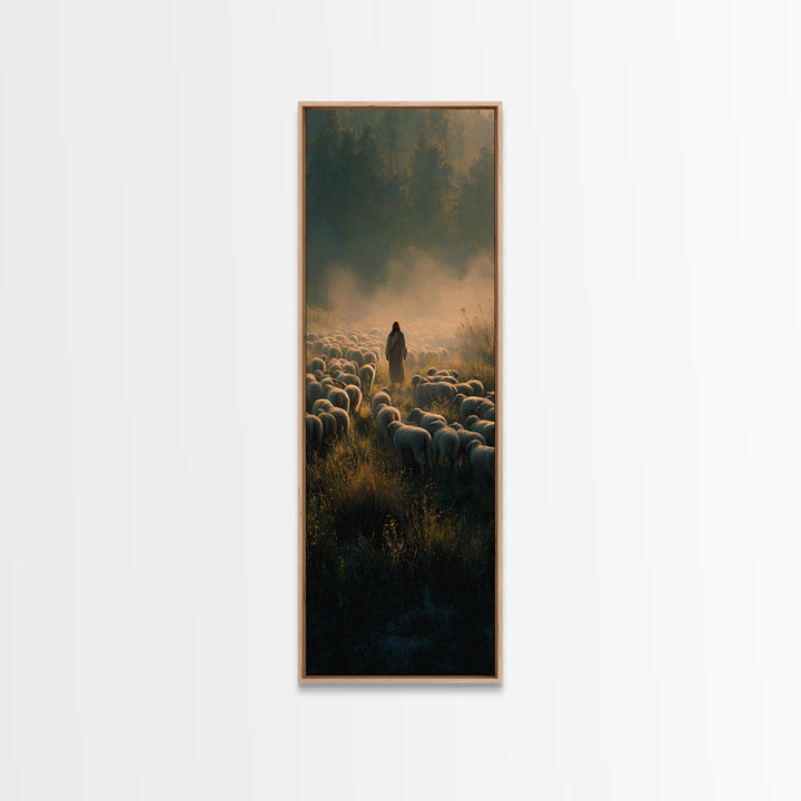 Morning Of Peace | Framed Canvas Print | Tall Skinny Art Print | Christian Art Canvas | Jesus Painting | Christian Wall Art | Christmas Art