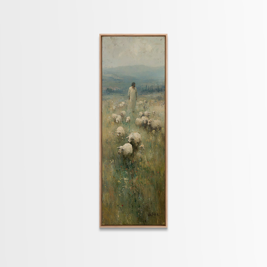 Golden Meadow Grace – Framed Canvas Print – Skinny Art – Christian Art Canvas – Jesus Painting – Christian Wall Art – Christmas Art