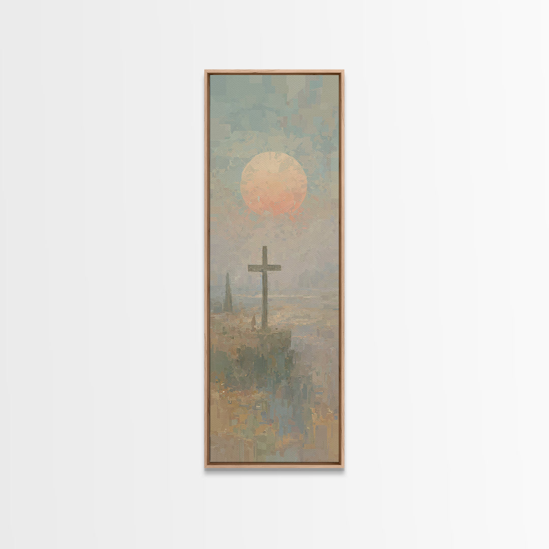 Cross Of Dawn, Framed Canvas Print, Narrow Art, Christian Wall Art, Abstract Christian Art, Christian Art Canvas, Modern Christian Art, Chr
