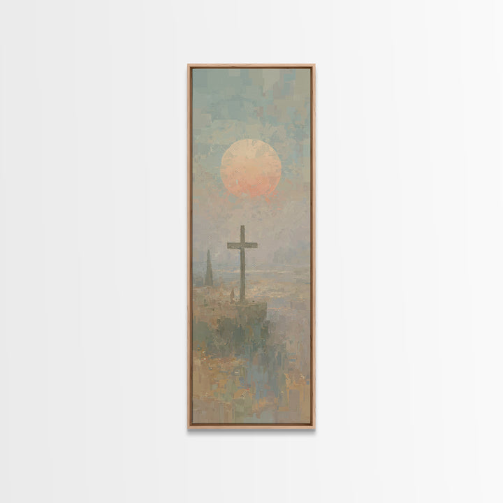 Cross Of Dawn, Framed Canvas Print, Narrow Art, Christian Wall Art, Abstract Christian Art, Christian Art Canvas, Modern Christian Art, Chr