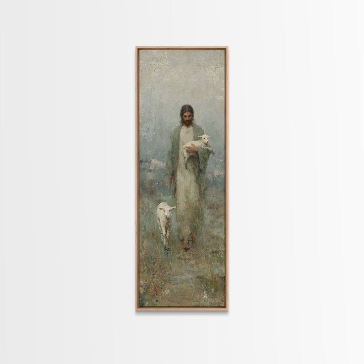 Lamb Of Hope – Framed Canvas Print – Tall Narrow Wall Art – Christian Art – Jesus Painting – Christian Canvas – Christmas Art