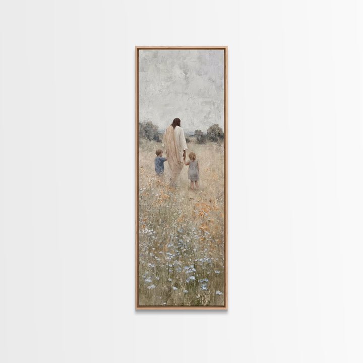 The Meadow Shepherd's Peace - Framed Canvas Print - Tall Narrow Wall Art - Christian Wall Art - Jesus Painting - Christian Art Canvas
