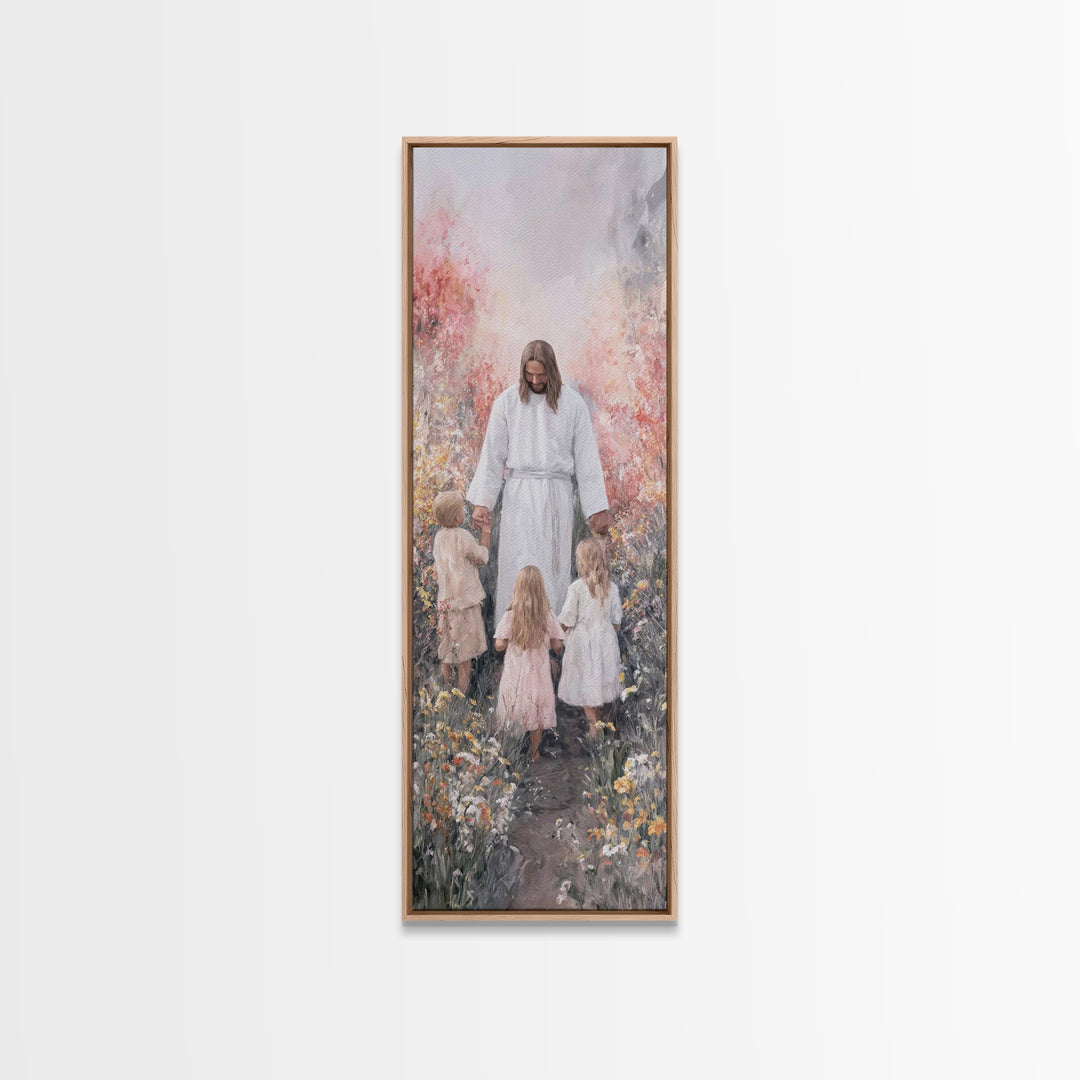 Garden Blessing Light - Framed Canvas Print - Narrow Art - Christian Art - Jesus Painting - Christian Canvas Art - Christian Gift Ideas