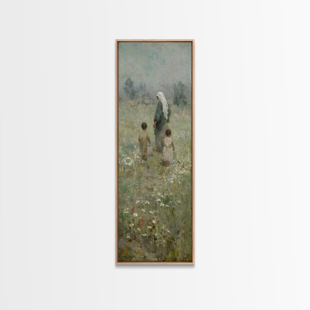 Blooming Paths Of Hope - Framed Canvas Print - Tall Skinny Art Print - Christian Art Canvas - Jesus Painting - Christian Wall Art