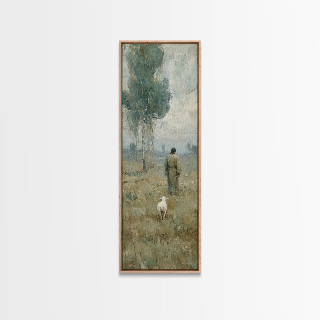 Horizon Of Gentle Peace - Framed Canvas Print - Tall Skinny Art Print - Christian Art - Christian Wall Art - Jesus Painting