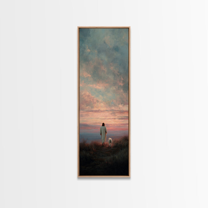 Crimson Dawn Journey | Framed Canvas Print | Christian Art Canvas | Jesus Painting | Christian Wall Art | Christian Christmas Art | Tall Sk
