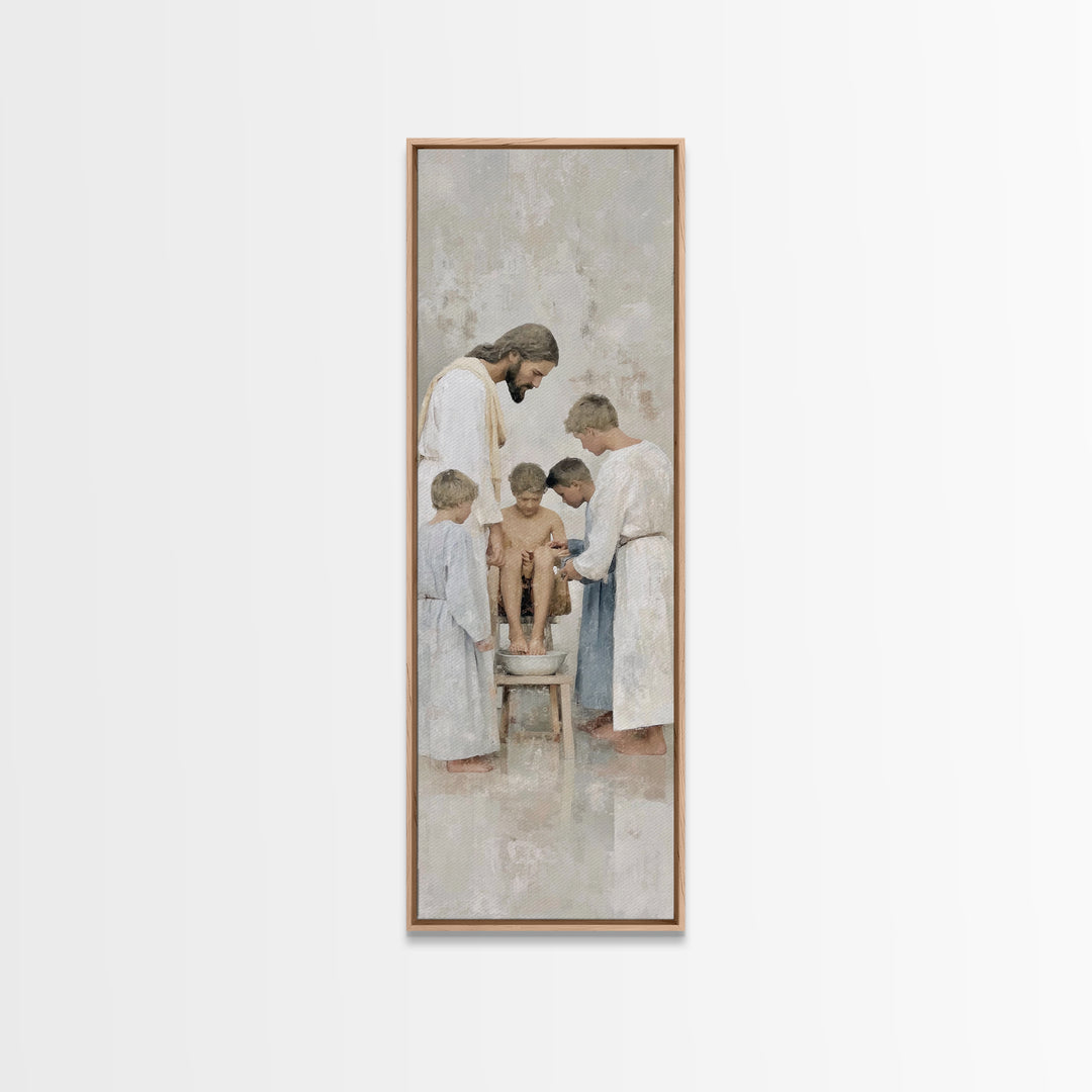 Footsteps Of Love | Framed Canvas Print | Christian Art Canvas | Jesus Painting | Christian Wall Art | Christian Gift Ideas | Tall Skinny A