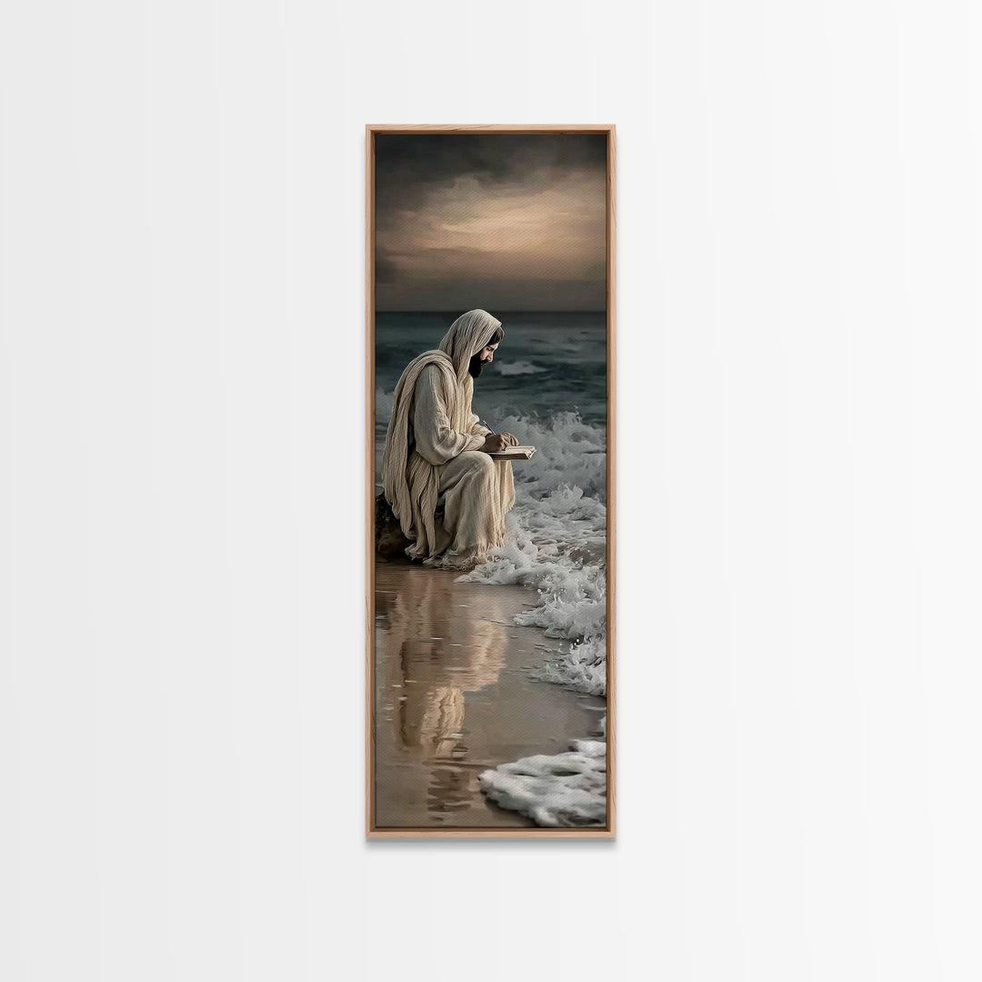 Shoreline Reverence - Framed Canvas Print - Tall Narrow Wall Art - Christian Wall Art - Jesus Painting - Modern Christian Art - Christian A