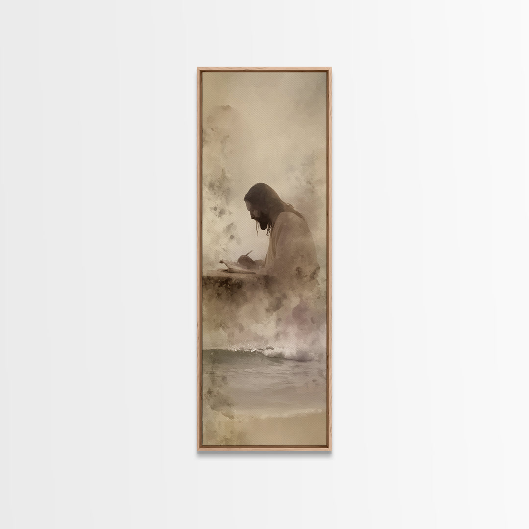 Waves Of Mercy - Framed Canvas Print - Tall Skinny Art Print - Jesus Painting - Christian Art Canvas - Christian Wall Art - Christian Art