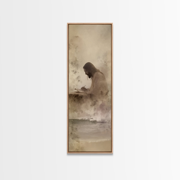 Waves Of Mercy - Framed Canvas Print - Tall Skinny Art Print - Jesus Painting - Christian Art Canvas - Christian Wall Art - Christian Art