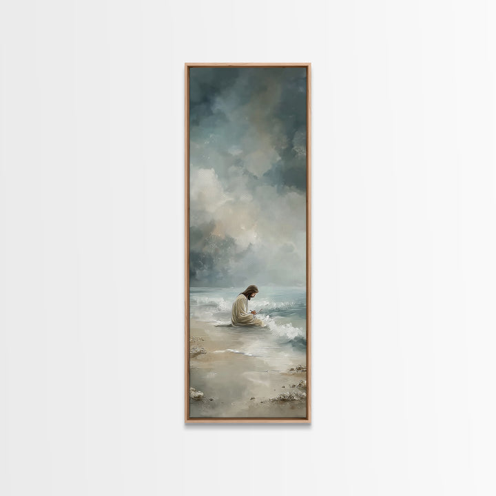 Quiet Shore Prayer - Framed Canvas Print - Skinny Art - Jesus Painting - Christian Art Canvas - Christian Christmas Art - Christian Art