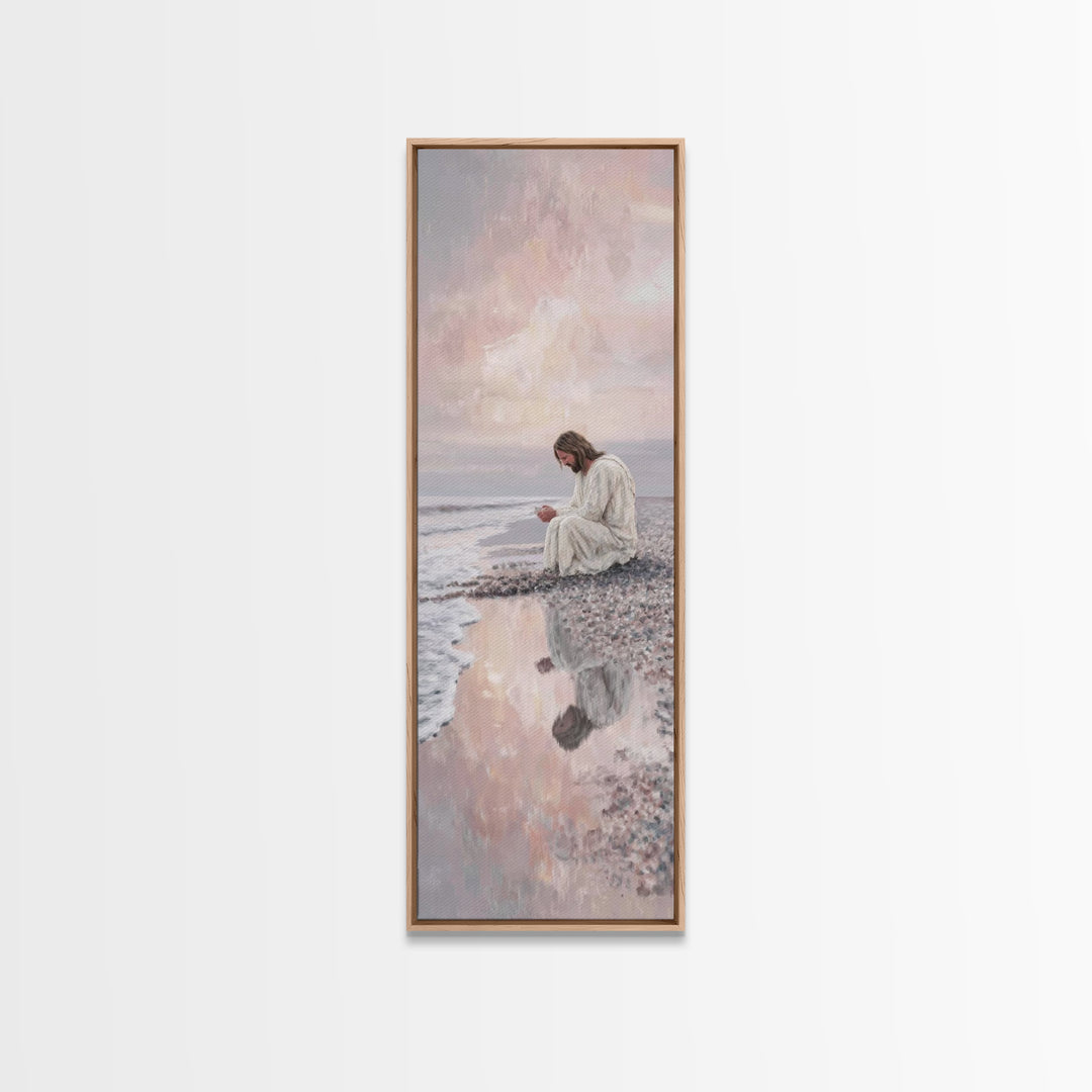 Morning Tide Grace - Framed Canvas Print - Tall Narrow Wall Art - Christian Art Canvas - Jesus Painting - Christian Wall Art - Christian Ar