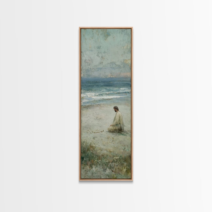 Sacred Shoreline Light - Framed Canvas Print - Tall Skinny Art Print - Christian Art Canvas - Jesus Painting - Christian Wall Art - Faith A