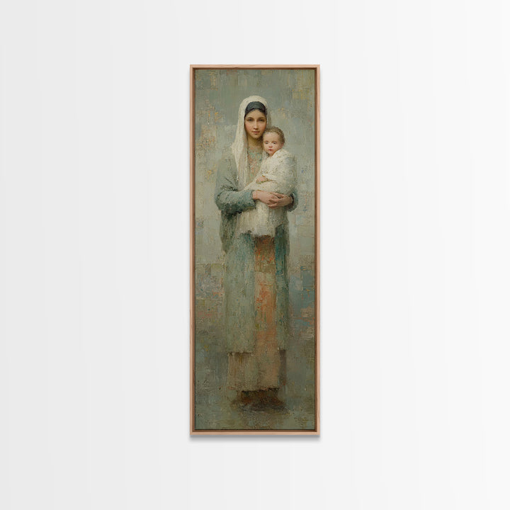 Sacred Mother Peace - Framed Canvas Print - Narrow Art - Christian Art Canvas - Christian Wall Art - Christian Christmas Art - Faith Art