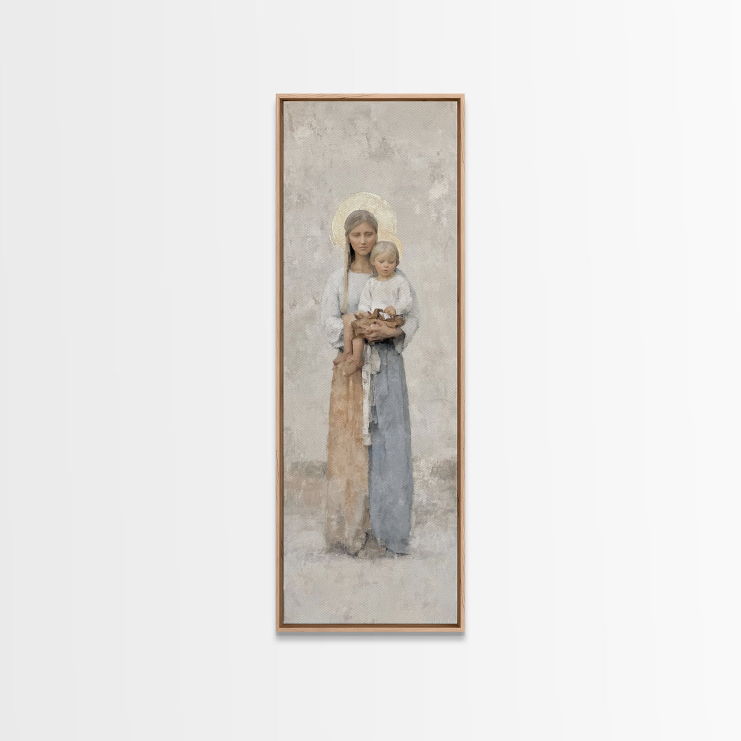Gentle Mother Light - Framed Canvas Print - Tall Skinny Art Print - Christian Christmas Art - Christian Art Canvas - Christian Wall Art