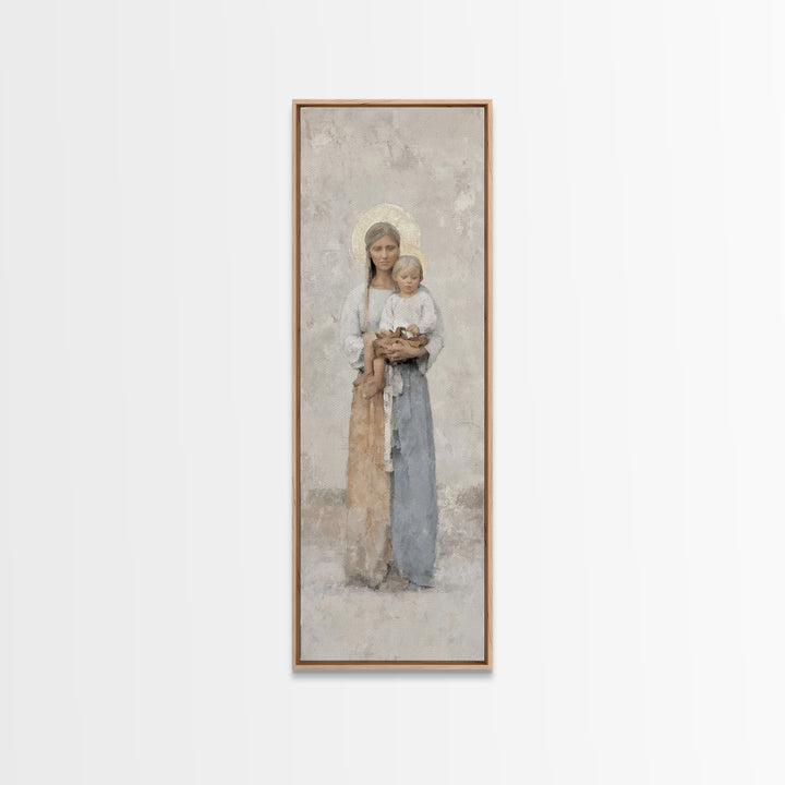Gentle Mother Light - Framed Canvas Print - Tall Skinny Art Print - Christian Christmas Art - Christian Art Canvas - Christian Wall Art