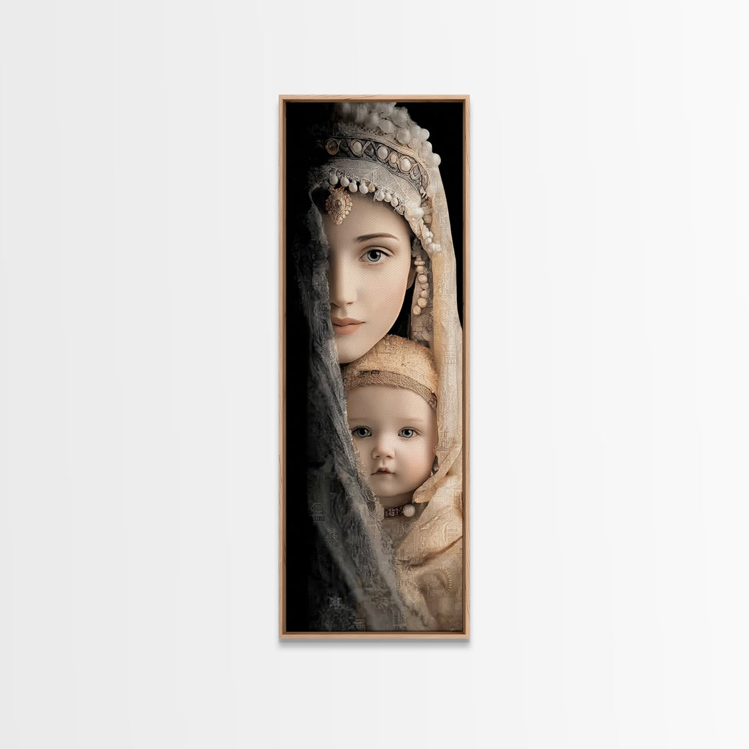 Motherly Grace | Framed Canvas Print | Tall Narrow Wall Art | Christian Wall Art | Christian Art Canvas | Mary And Jesus Painting