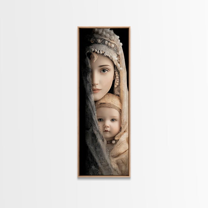 Motherly Grace | Framed Canvas Print | Tall Narrow Wall Art | Christian Wall Art | Christian Art Canvas | Mary And Jesus Painting