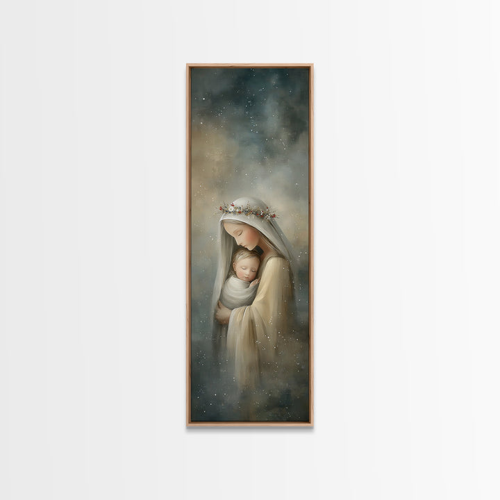 Starry Night Mercy | Framed Canvas Print | Tall Skinny Art Print | Christian Art Canvas | Christian Wall Art | Christian Christmas Art
