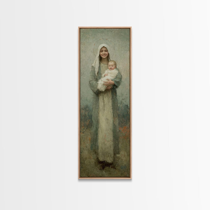 Gentle Embrace Light | Framed Canvas Print | Skinny Art | Christian Art Canvas | Christian Wall Art | Christian Christmas Art | Jesus Art
