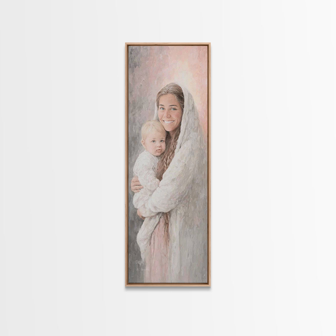 Heavenly Warmth | Framed Canvas Print | Tall Skinny Art Print | Christian Art Canvas | Christian Wall Art | Christian Christmas Art