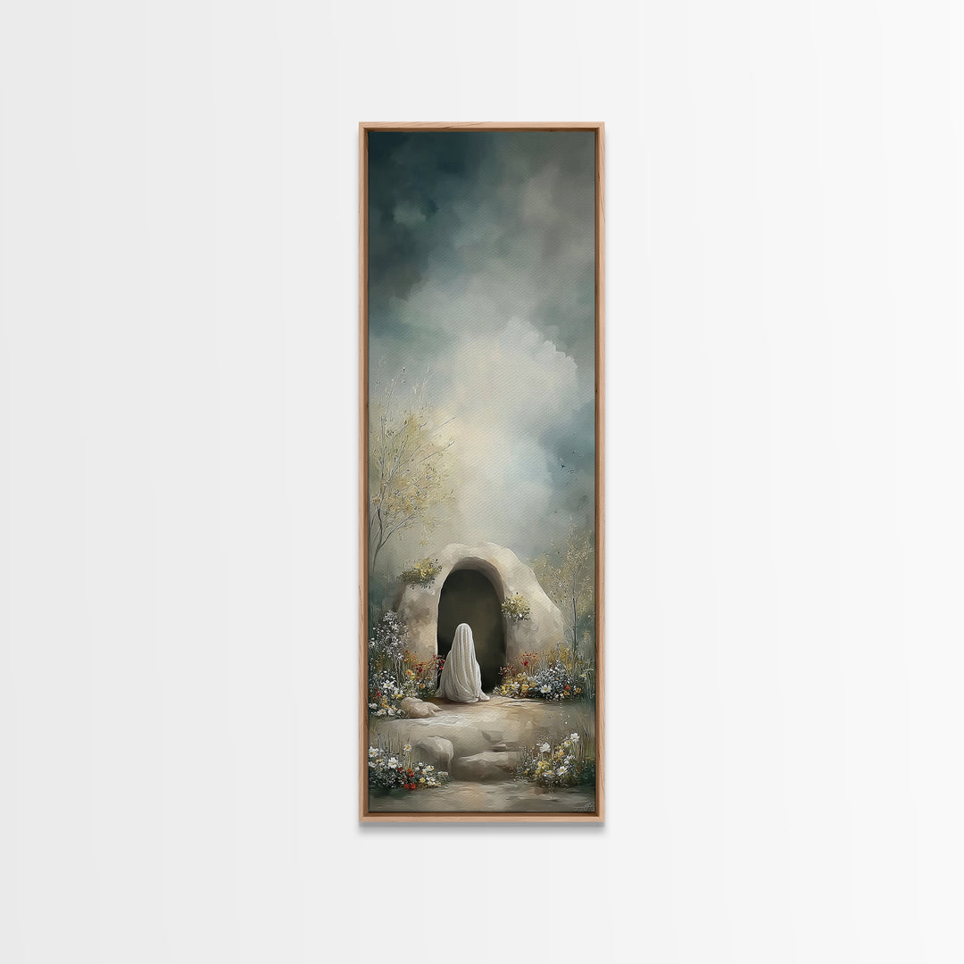 Tombside Hope, Framed Canvas Print, Tall Narrow Wall Art, Christian Art, Christian Art Canvas, Christian Painting, Christian Christmas Art