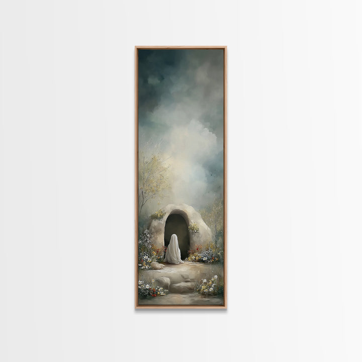 Tombside Hope, Framed Canvas Print, Tall Narrow Wall Art, Christian Art, Christian Art Canvas, Christian Painting, Christian Christmas Art