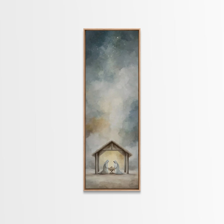 Guiding Star Night – Framed Canvas Print – Narrow Art – Christian Christmas Art – Christmas Art – Christian Wall Art – Christian Decor