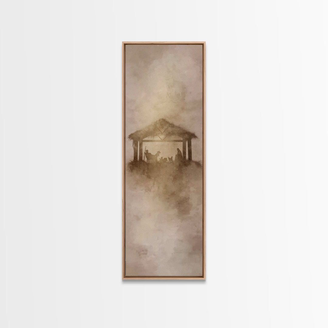 Nativity Light Sky, Framed Canvas Print, Tall Skinny Art Print, Christmas Art, Christian Christmas Art, Christian Art Canvas, Christian Dec