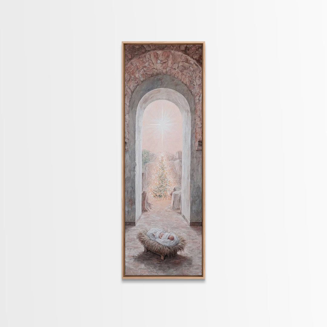 Holy Child Dawn – Framed Canvas Print – Tall Narrow Wall Art – Christian Christmas Art – Christian Art Canvas – Christian Wall Art – Christ