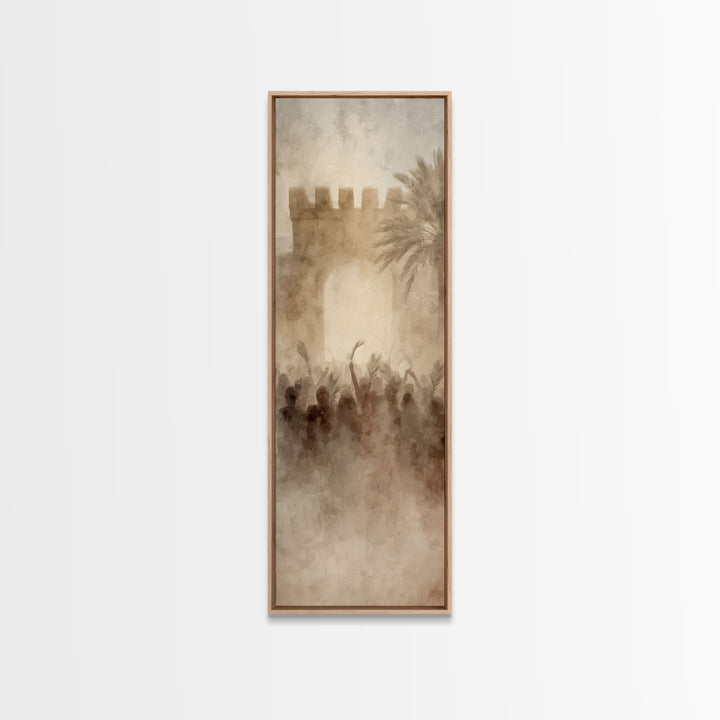 Jerusalem Dawn Crowds – Framed Canvas Print – Narrow Art – Christian Art Print – Christian Wall Art – Christmas Art – Christian Decoration