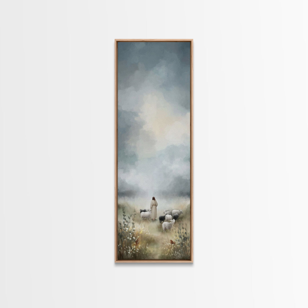 Pastures Of Grace – Framed Canvas Print – Tall Narrow Wall Art – Christian Art Canvas – Christian Art – Jesus Painting – Christian Decor