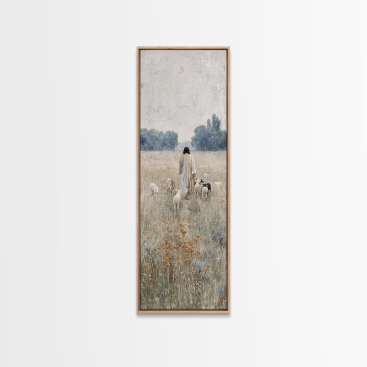 Shepherds Of Dawn – Framed Canvas Print – Tall Narrow Wall Art – Christian Art – Christian Painting – Christian Decor – Jesus Painting