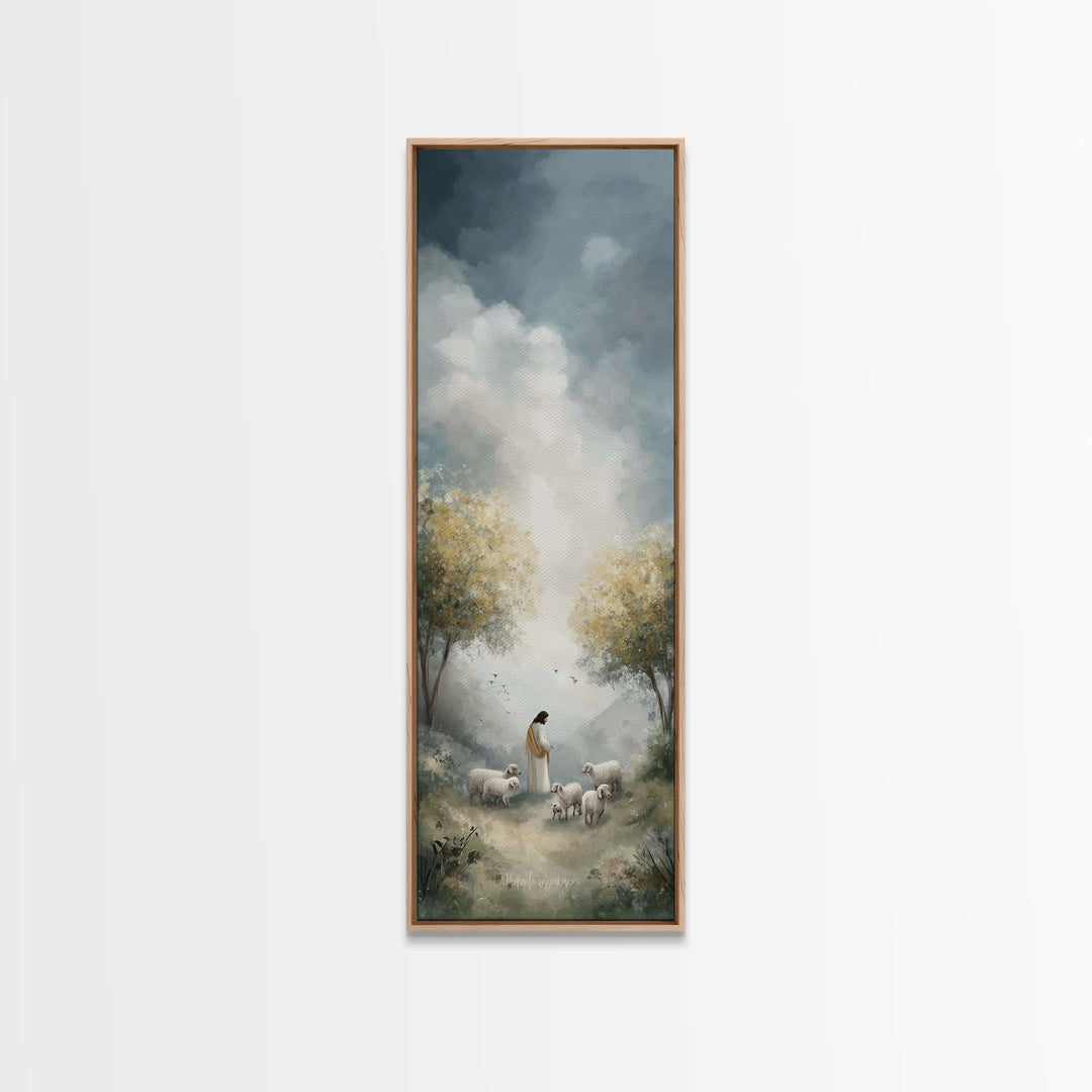 Gentle Shepherd – Framed Canvas Print – Narrow Art – Christian Art – Christian Wall Art – Jesus Painting – Christian Art Canvas – Christian