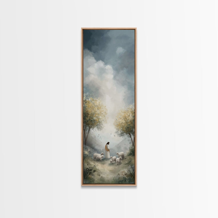 Gentle Shepherd – Framed Canvas Print – Narrow Art – Christian Art – Christian Wall Art – Jesus Painting – Christian Art Canvas – Christian
