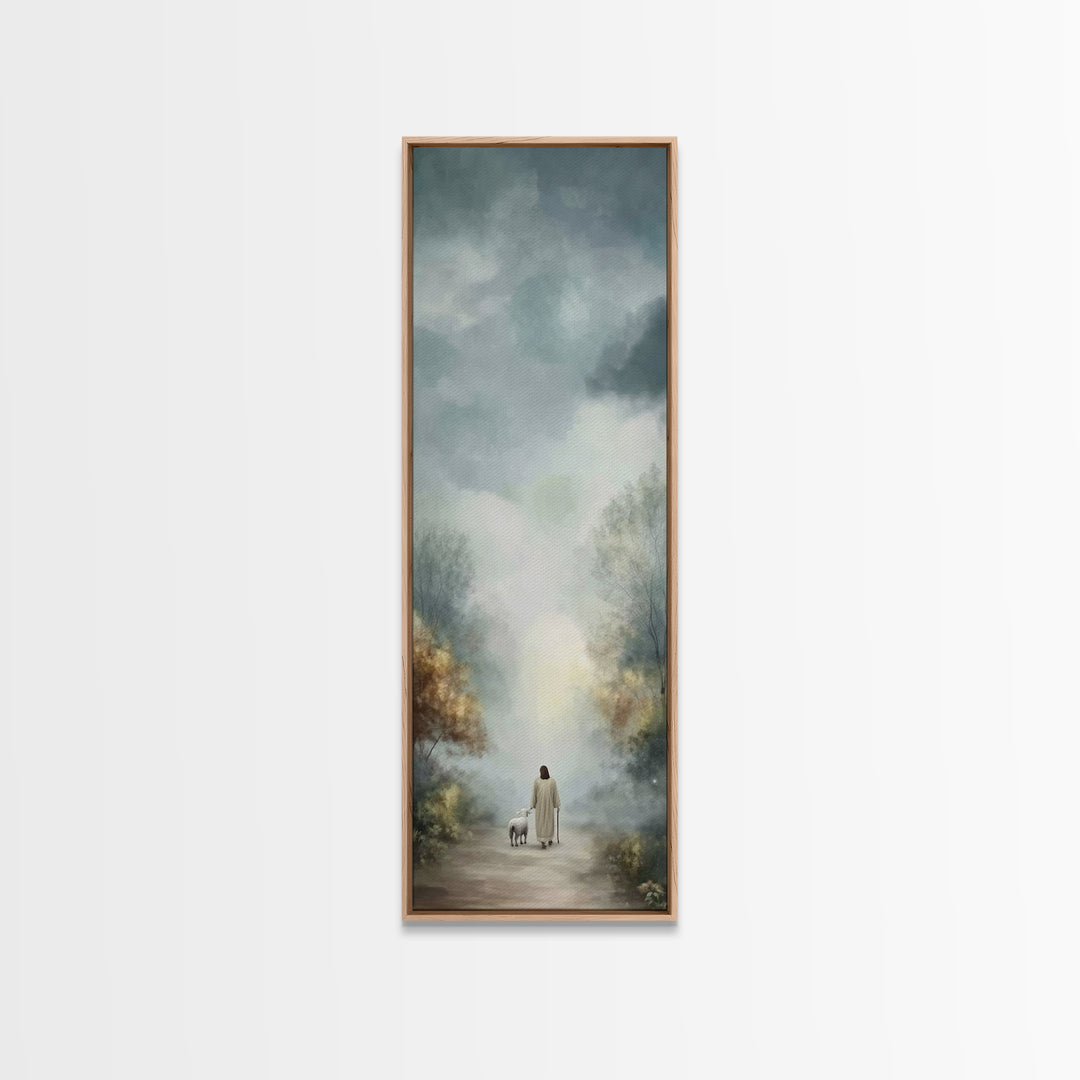 Peaceful Walk Ahead | Framed Canvas Print | Narrow Art | Christian Art Canvas | Jesus Art Print | Christian Decor | Christmas Canvas Wall A
