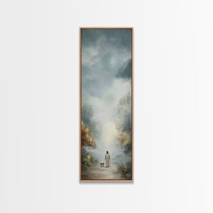Peaceful Walk Ahead | Framed Canvas Print | Narrow Art | Christian Art Canvas | Jesus Art Print | Christian Decor | Christmas Canvas Wall A